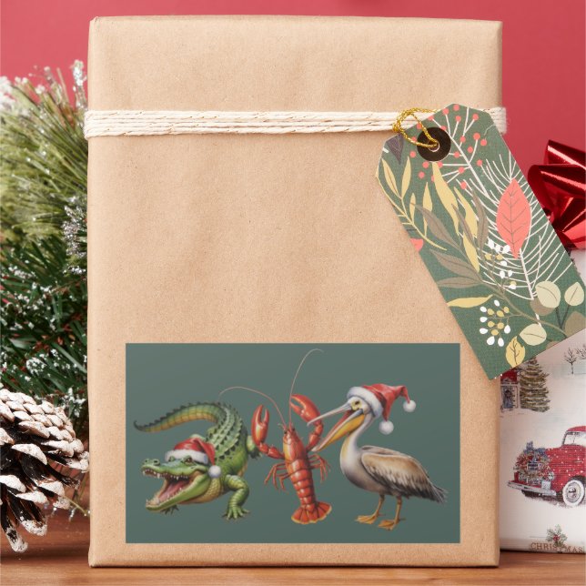 Adesivo Retangular Jacaré de Natal Pelicano Lagostim Ganso Animal (Feriado)