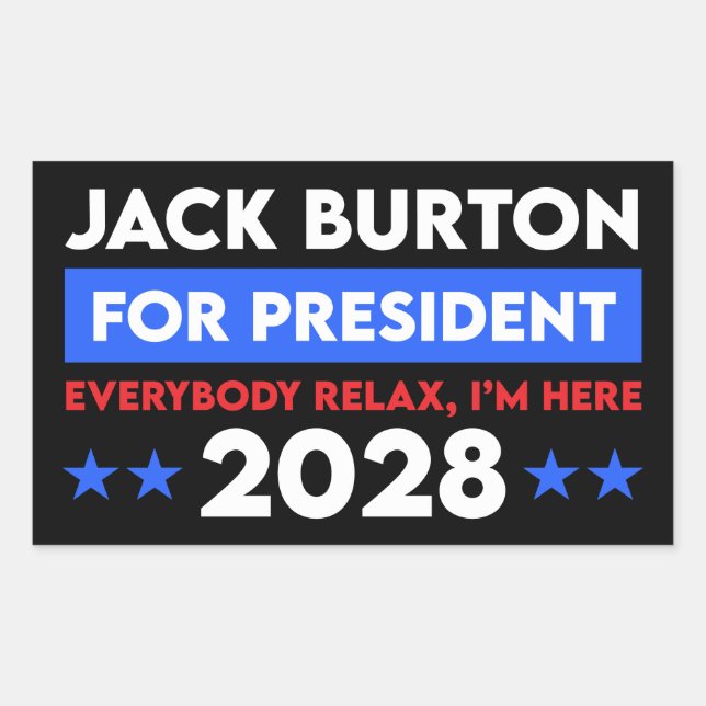 Adesivo Retangular Jack Burton Para Presidente 2028 (Frente)