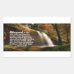 Adesivo Retangular James 1:12 Abençoado é aquele que persevera a Bíbl