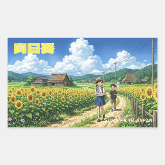 Adesivo Retangular Japanese Summer Sunflower Sticker