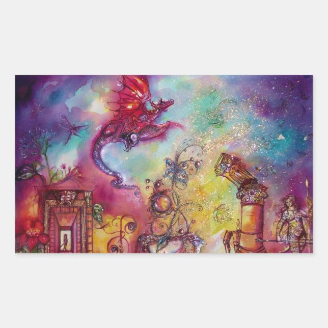 ADESIVO RETANGULAR JARDIM DE SOMBRAS PERDIDAS/DRAGÃO VERMELHO VOANTE (Frente)