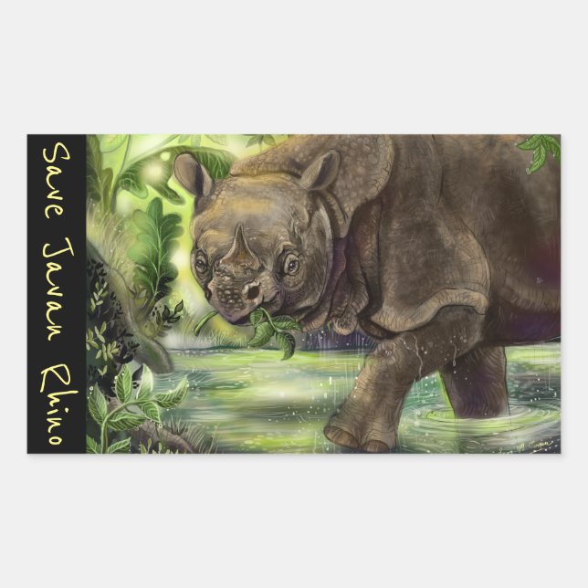 Adesivo Retangular Javan Rhino Ameaçou Arte Animal (Frente)
