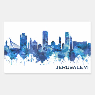 Adesivo Retangular Jerusalém Israel Skyline Azul
