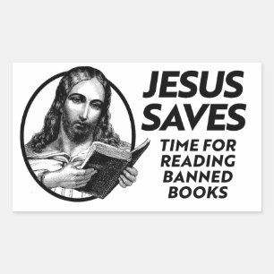 Adesivo Retangular Jesus economiza tempo para ler livros proibidos