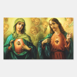 Adesivo Retangular Jesus Sagrado Cardíaco e Imaculada Maria Sticker