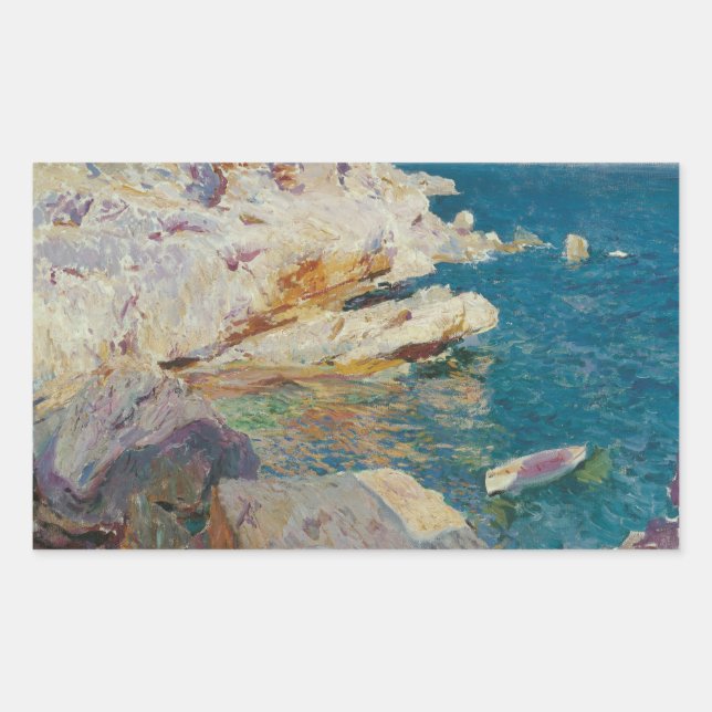 Adesivo Retangular Joaquin Sorolla-Rocks de Javea e o Barco Branco (Frente)