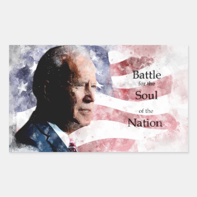 Adesivo Retangular Joe Biden com a batalha pela alma da nação (Frente)