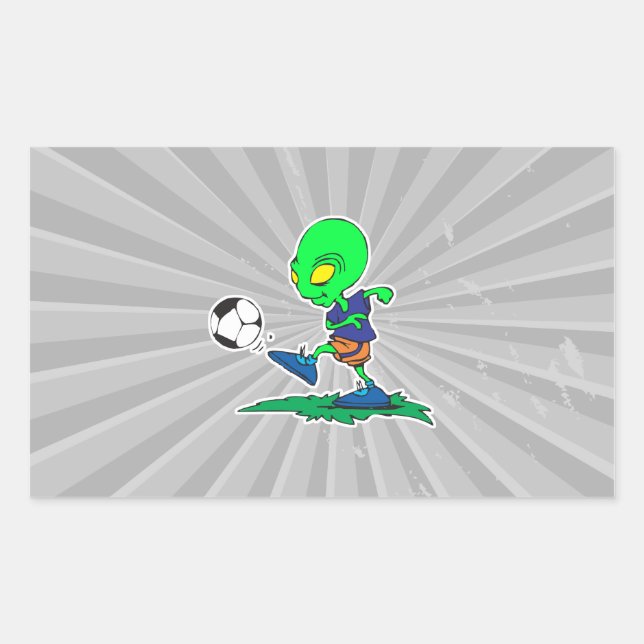 Adesivo Retangular jogador de futebol engraçado de alienígena chutand (Frente)