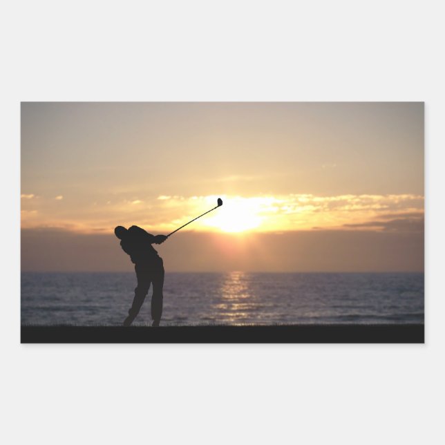 Adesivo Retangular Jogando Golfe Ao Sunset (Frente)