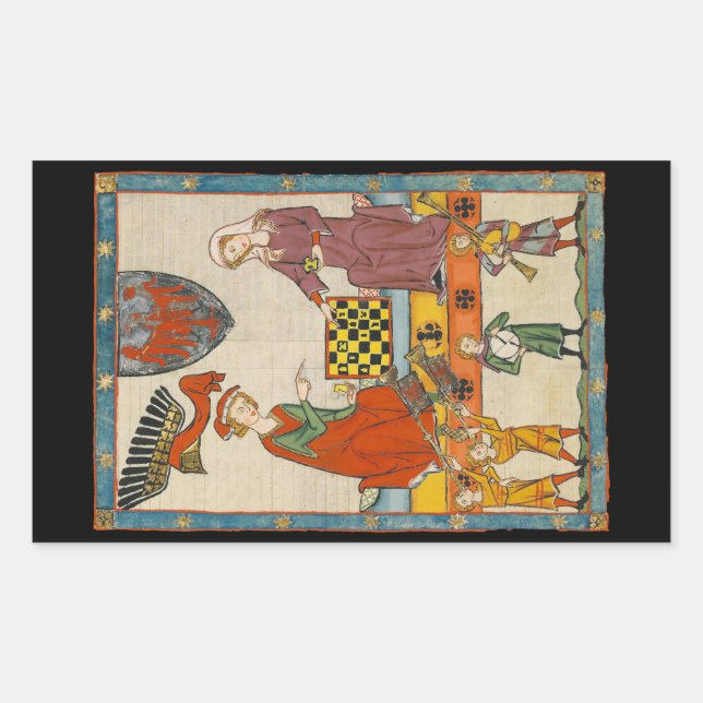 Adesivo Retangular Jogo de Xadrez do Codex Manesse do século XIV (Frente)