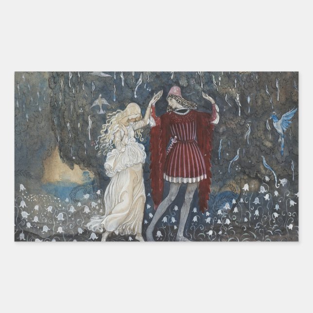 Adesivo Retangular John Bauer - Lena dança com o Cavaleiro (Frente)