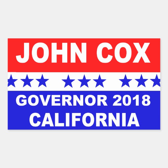 Adesivo Retangular John Cox para o Governador da Califórnia 2018 Popu (Frente)