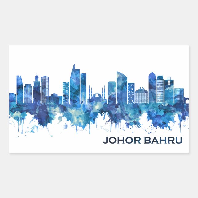 Adesivo Retangular Johor Bahru Malásia Skyline Blue (Frente)
