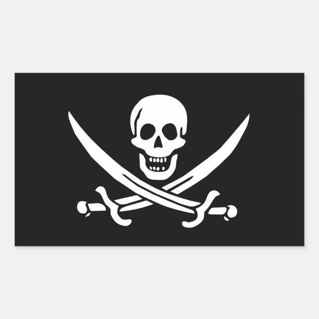 Adesivo Retangular Jolly Roger de Calico Jack Rackham (BLACK) (Frente)