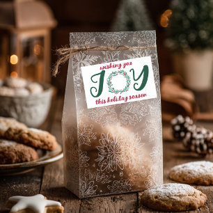 Adesivo Retangular JOY Christmas Wreath Hand-Drawn PERSONALIZADO