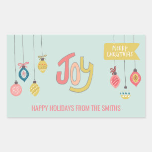 Adesivo Retangular Joy Natal e Ornamentos Whimsical