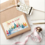 Adesivo Retangular Joy to the World Colorful Trees Christmas Sticker<br><div class="desc">"Joy to the World" está em um roteiro vermelho neste adesivo de Natal. A design apresenta um colorido colorido de neve de pinheiro durante a temporada de festas de inverno. É inspirada na vintage uma peça de aquarela. Todo o texto pode ser editado. Certifique-se de alterar o(s) nome(s) e data...</div>