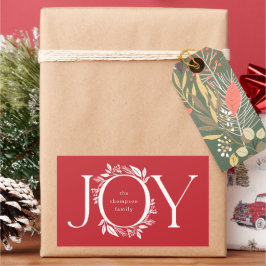 Adesivo Retangular Joy Wreath Holiday Christmas Red Gift Tag Sticker