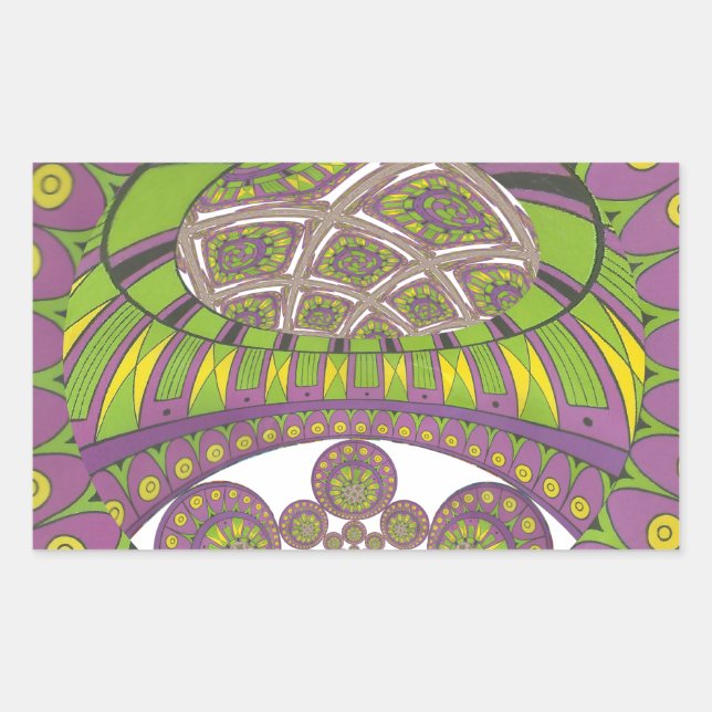 Adesivo Retangular Kaleidoscópio Tradicional Roxo e Amarelo Africano (Frente)