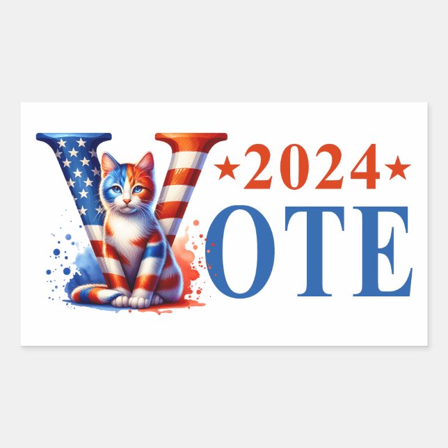 Adesivo Retangular Kamala Harris Vote 2024 Cat Patriotic (Frente)