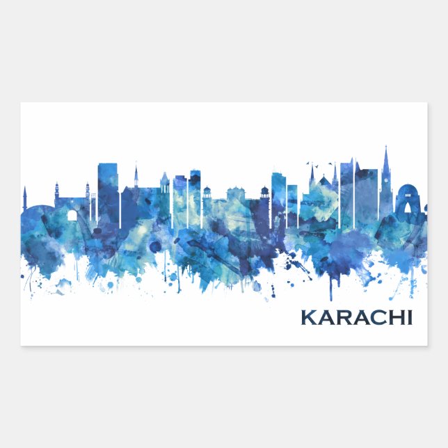 Adesivo Retangular Karachi Paquistão Skyline Blue (Frente)