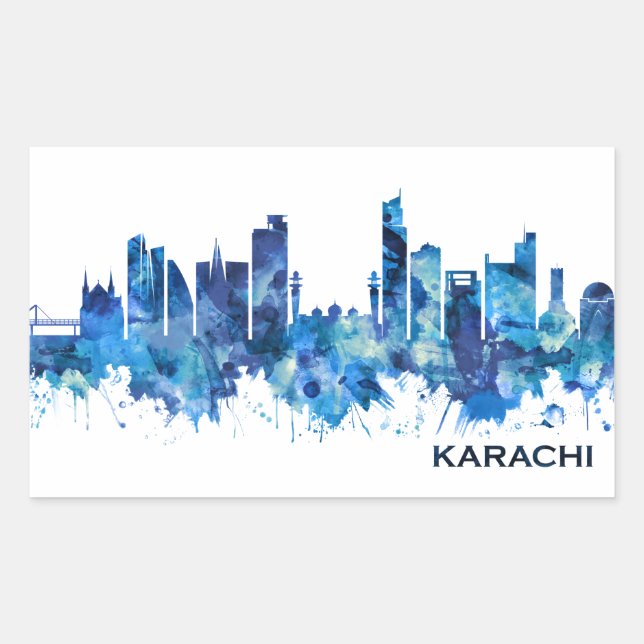 Adesivo Retangular Karachi Skyline Pakistan Blue (Frente)