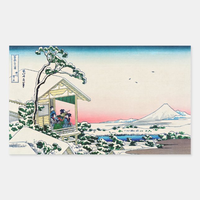 Adesivo Retangular Katsushika Hokusai - Casa de chá em Koishikawa (Frente)