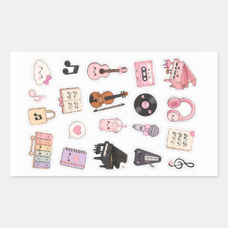 Adesivo Retangular kawaii music stickers pack