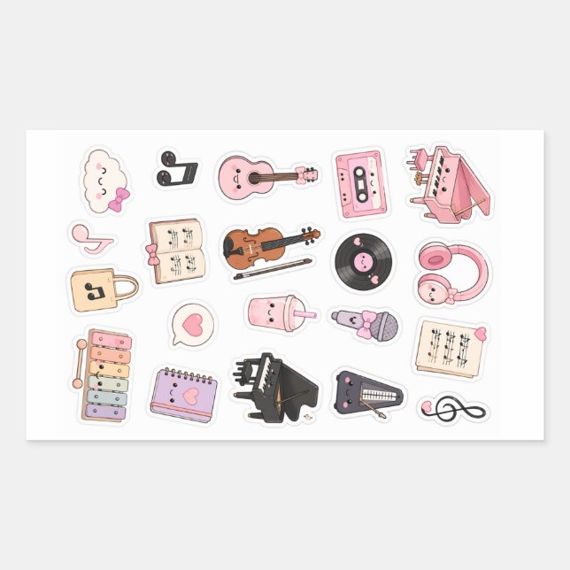 Adesivo Retangular kawaii music stickers pack (Frente)