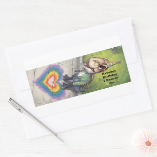 Adesivo Retangular Kawaii trex arco-íris ouve na calçada