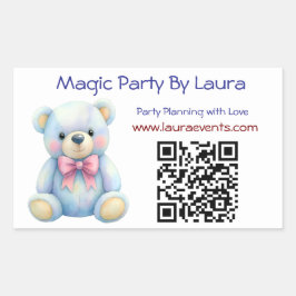 Adesivo Retangular Kids Party Planner Pastel Teddy Bear Logotipo QR