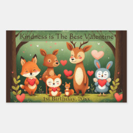 Adesivo Retangular Kindness Best Valentine Woodland Animals Birthday
