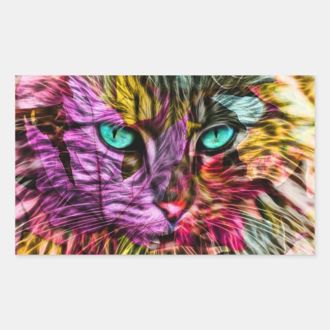 Adesivo Retangular Kitten Cat Artsy Design (Frente)