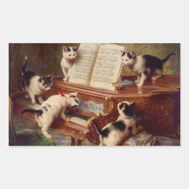 Adesivo Retangular Kittens e Piano (Frente)