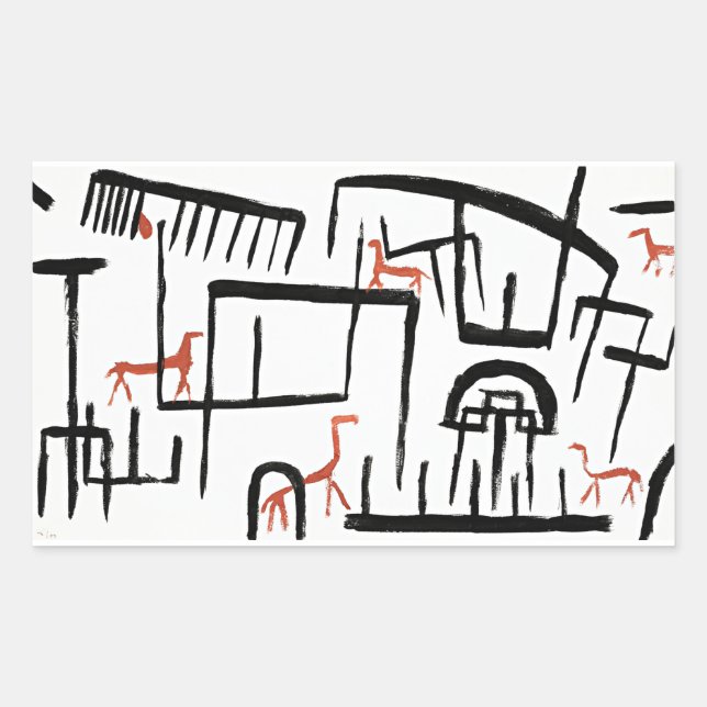 Adesivo Retangular Klee - Animais em uma Vara Retangular de Gabinete (Frente)