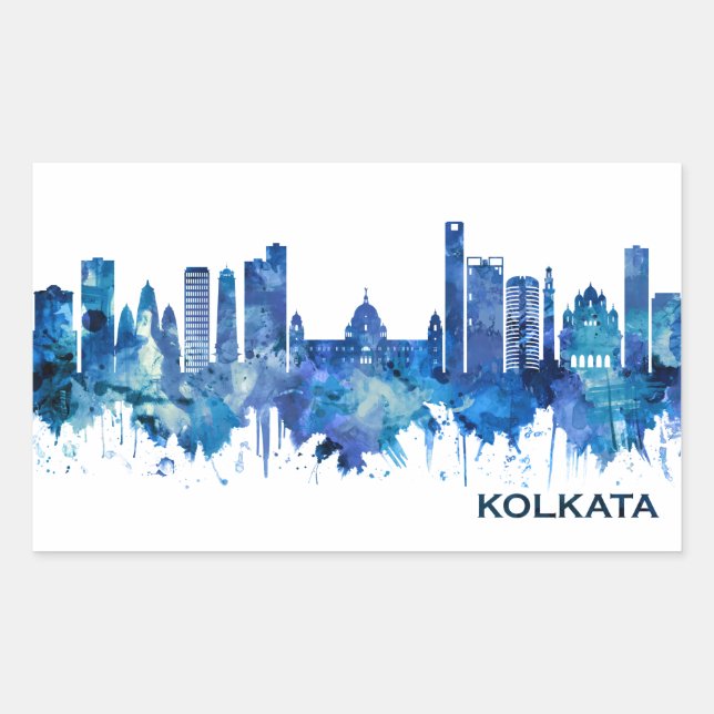 Adesivo Retangular Kolkata West Bengal Skyline Blue (Frente)