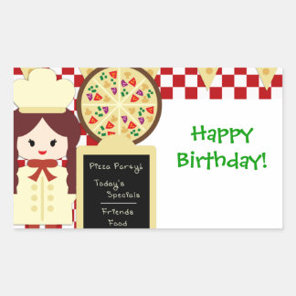 Adesivo Retangular KRW Pizza Happy Birthday Party Girl Sticker