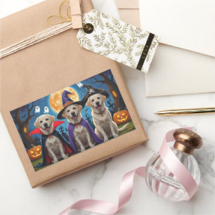 Adesivo Retangular Labrador Dogs Pumpkin Halloween Engraçado