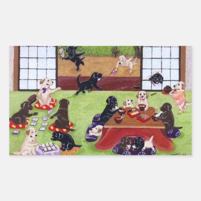 Adesivo Retangular Labradores do Dia do ano novo japonês (Frente)