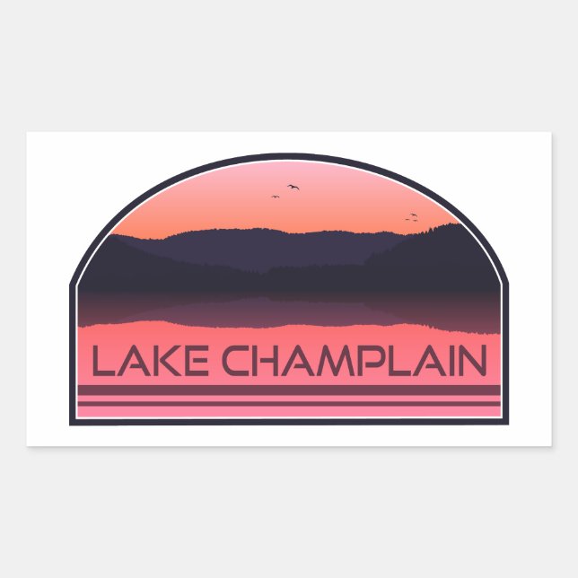Adesivo Retangular Lago Champlain Nova York Vermont Red Sunrise (Frente)