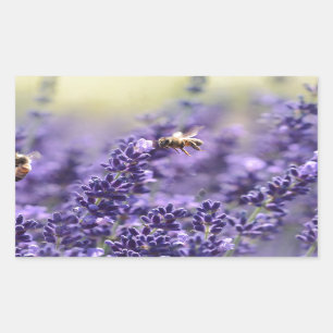 Adesivo Retangular Lavanda de Primavera com Abelhas Floral Roxa