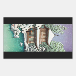 Adesivo Retangular Legal cena de inverno do japonês Hasui Kawase orie