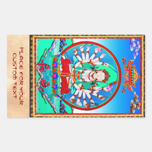 Adesivo Retangular Legal tatuagem tibetana thangka Cundhi Bodhisattva (Frente)