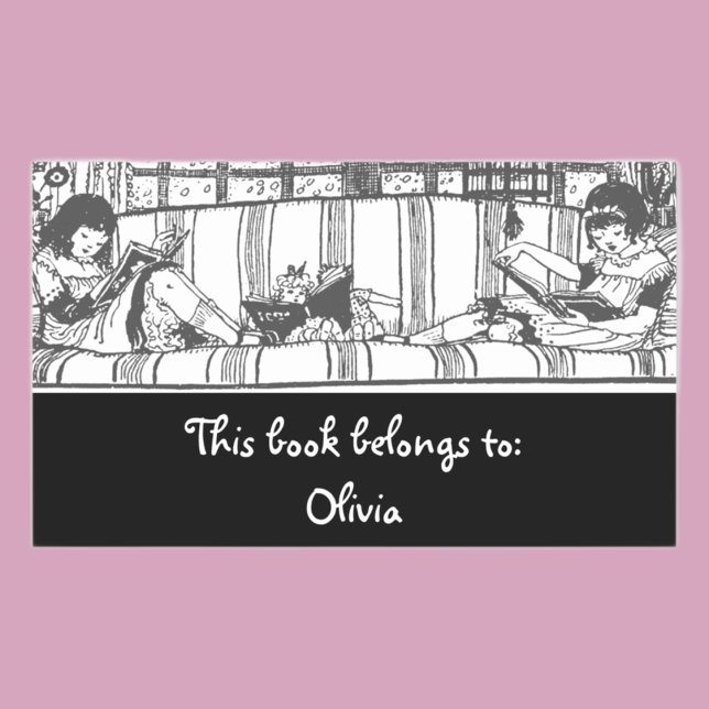 Adesivo Retangular Leitura com Retangular Dolly Bookplate (Criador carregado)