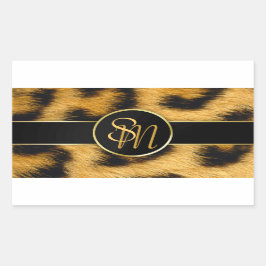 Adesivo Retangular Leopard Print Monogramas Script - Sticker