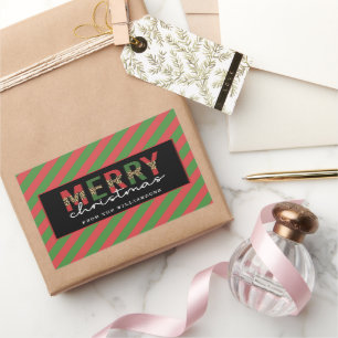 Adesivo Retangular Leopardo do Natal Moderno Imprime Greve Verde Verm