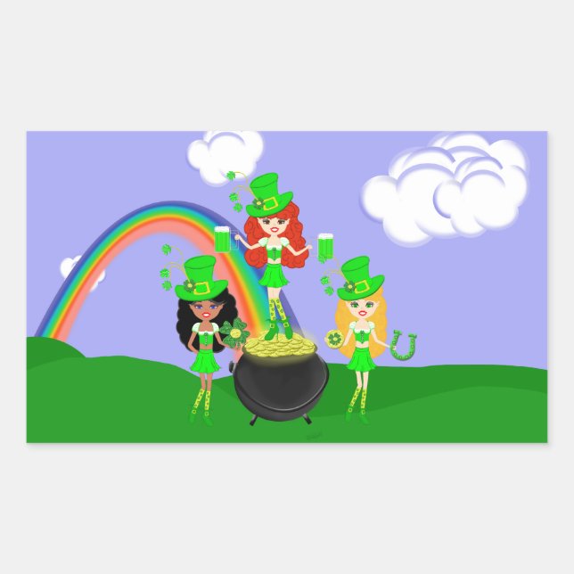 Adesivo Retangular Leprechauns da rua de Patrick (Frente)