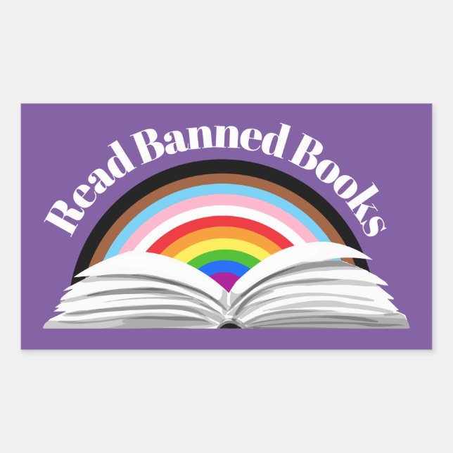 Adesivo Retangular Ler Orgulho de Progresso de Livros Banidos (Frente)