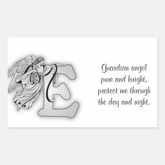 Adesivo Retangular Letra E anjo monograma alfabético inicial preto e (Frente)