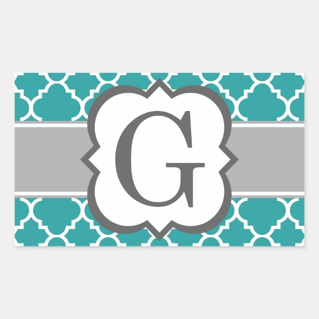 Adesivo Retangular Letra G Quatrefoil Azul Teal Monograma (Frente)